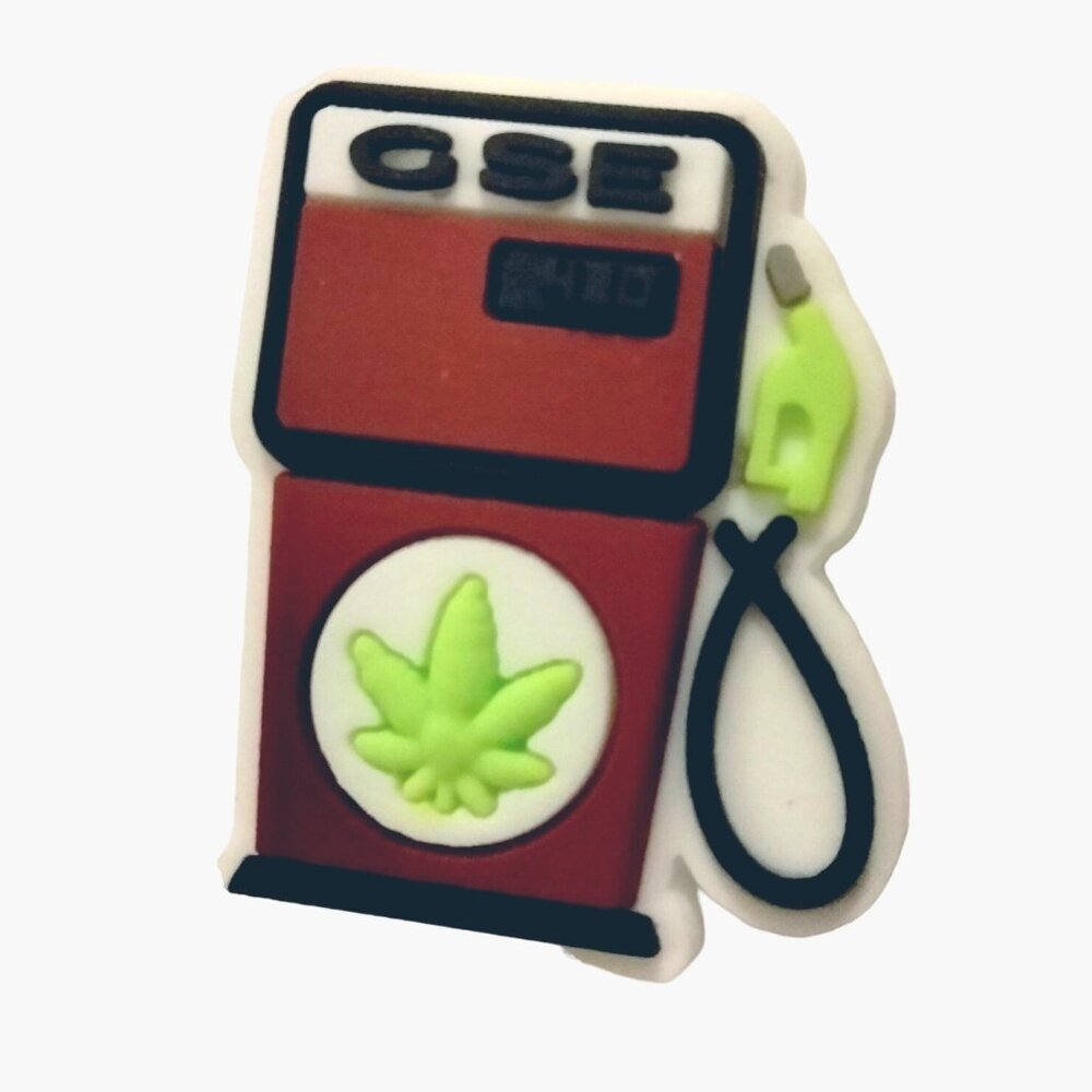 Cannabis Shoe Charm Gas Pump Weed Fuel  Green Leaf 1 Inch Purple Collectible